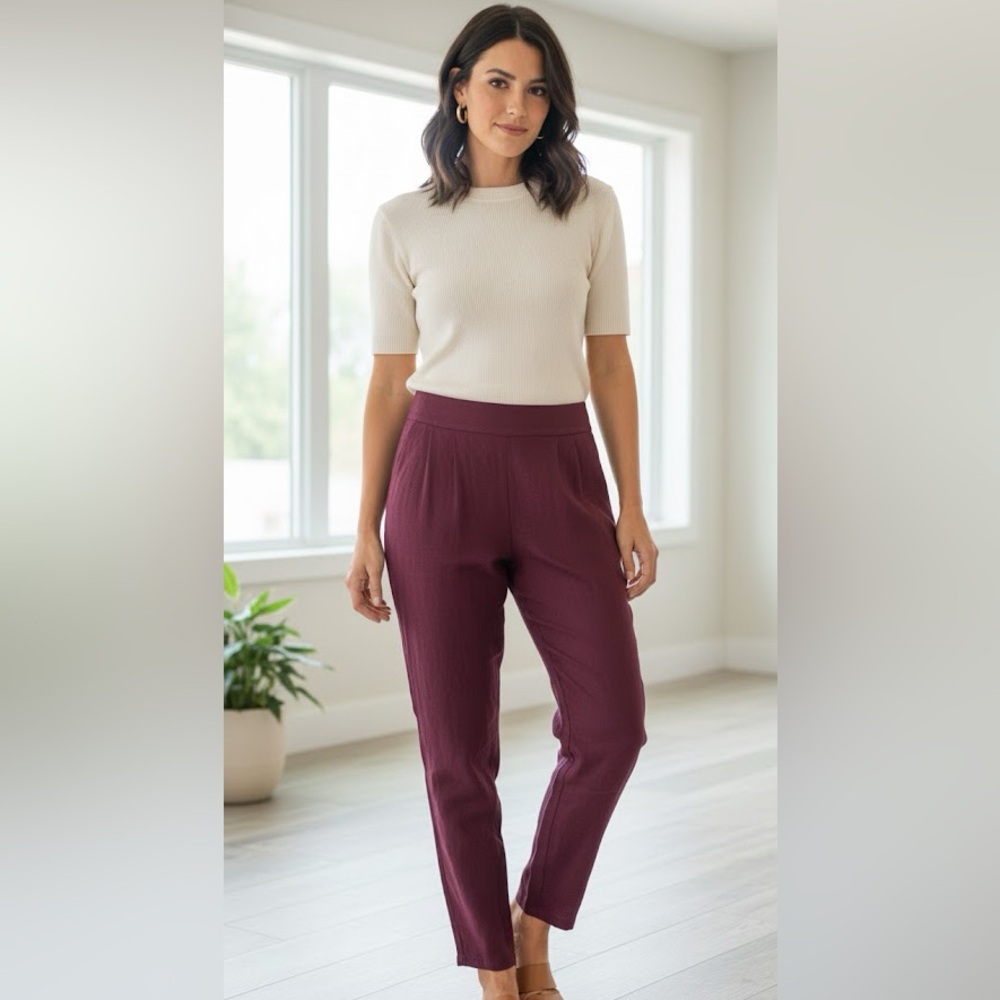Burgundy Linen Pants Sarah Pacini